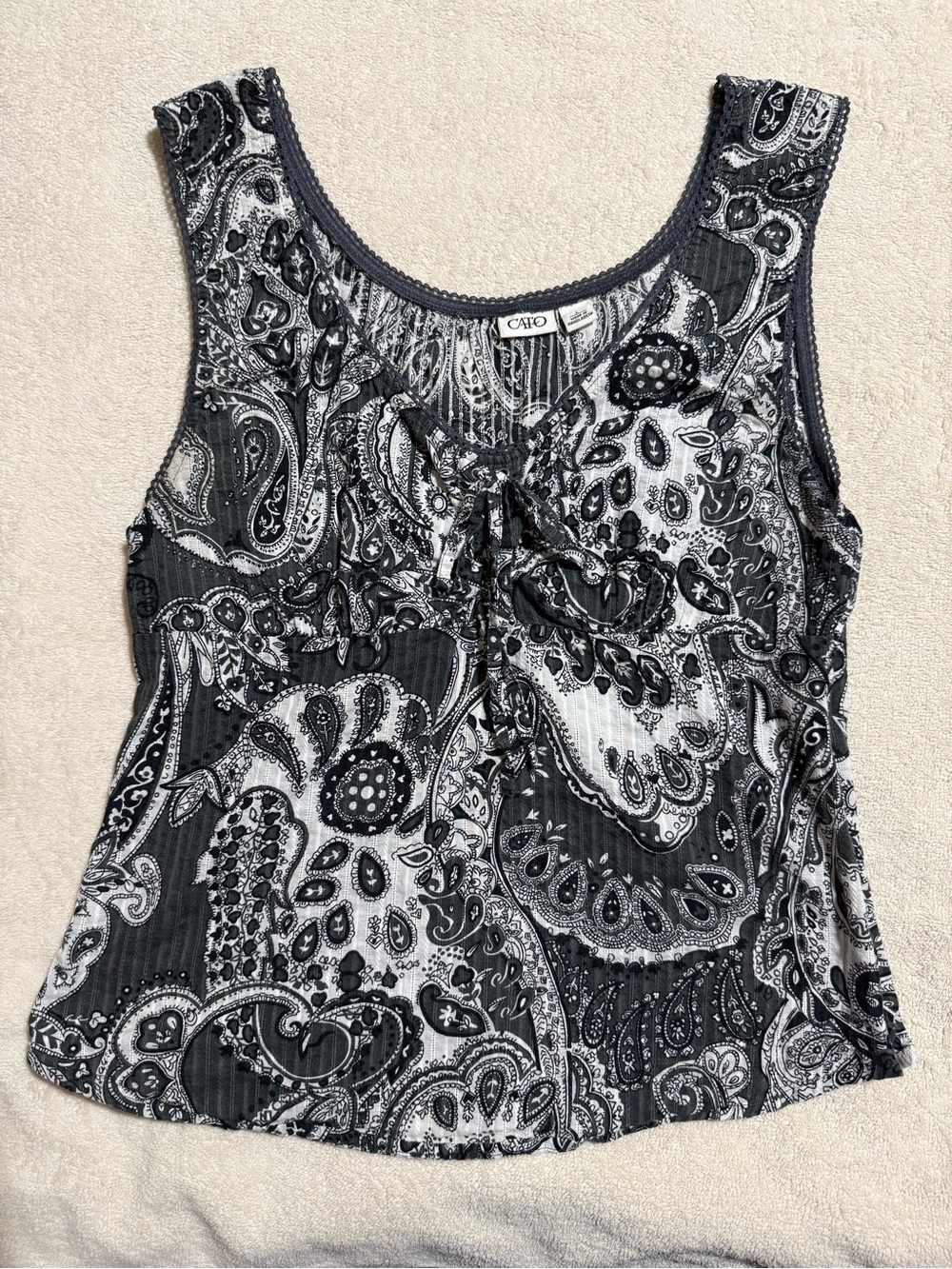 Cato Black & White Paisley Tie-Front Tank